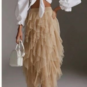 Anthropologie The Cheri Ruffled Tulle midi skirt